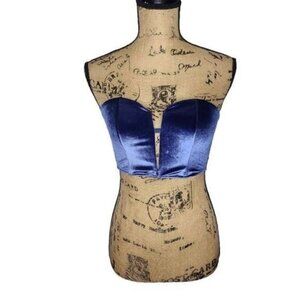 Victoria's Secret Navy Blue Velvet Velour Strapless Bra Lace Back size Small